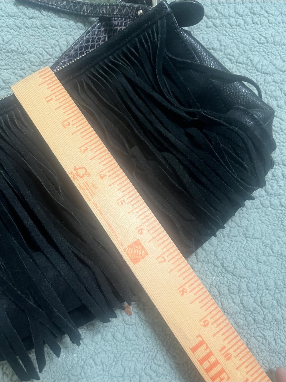 B. Makowsky Leather Black Fringe Crossbody Bag - Stylish Leather & Suede Bag - Picture 11 of 14